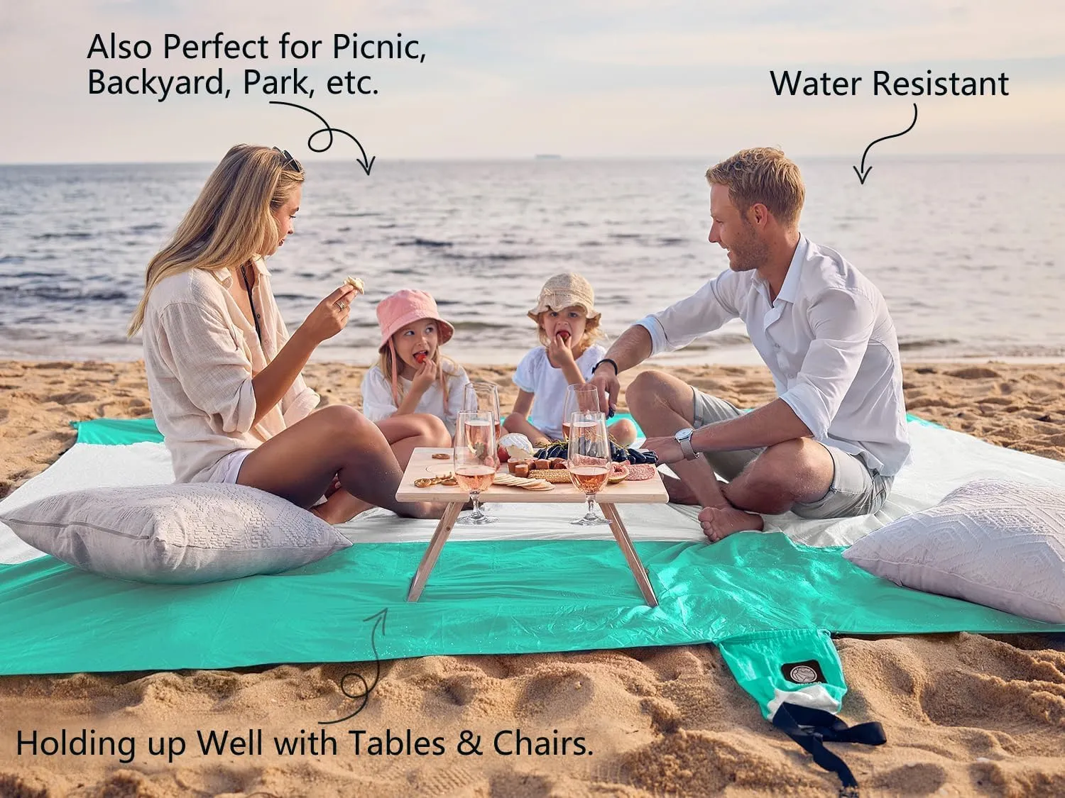 WEKAPO Beach Blanket Sandproof Waterproof, Extra Large Beach Mat, Oversized & Compact Sand Free Mat Quick Drying, Lightweight & Durable with 6 Stakes & 4 Corner Pockets