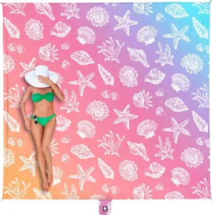 WEKAPO Beach Blanket Waterproof Sandproof & Sand-Free Beach Mat with Stakes & Built-in Storage Bag – Oversized, Extra Large, Perfect for Outdoor (Pinkish Purple Sea Shells, 11 X 9 FT (1~10 Person))