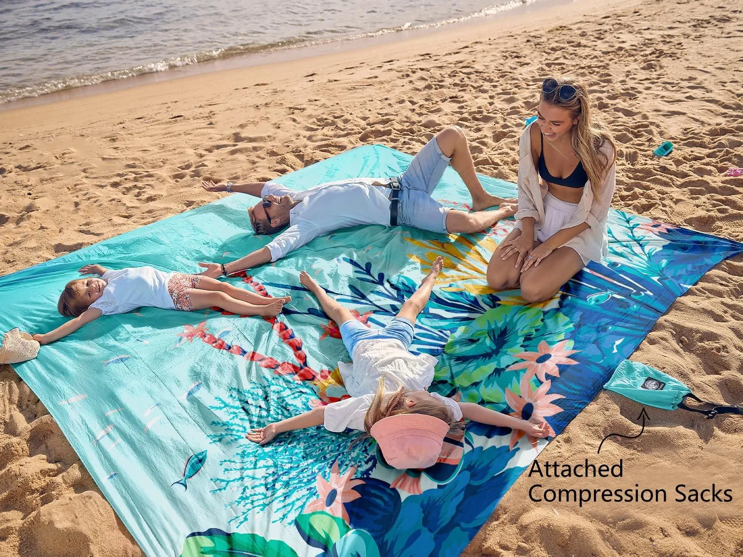 WEKAPO Beach Blanket Waterproof Sandproof Oversized, Extra Large Beach Mat Sand Free, Lightweight & Compact Sand Free Mat with 6 Stakes & 4 Corner Pockets