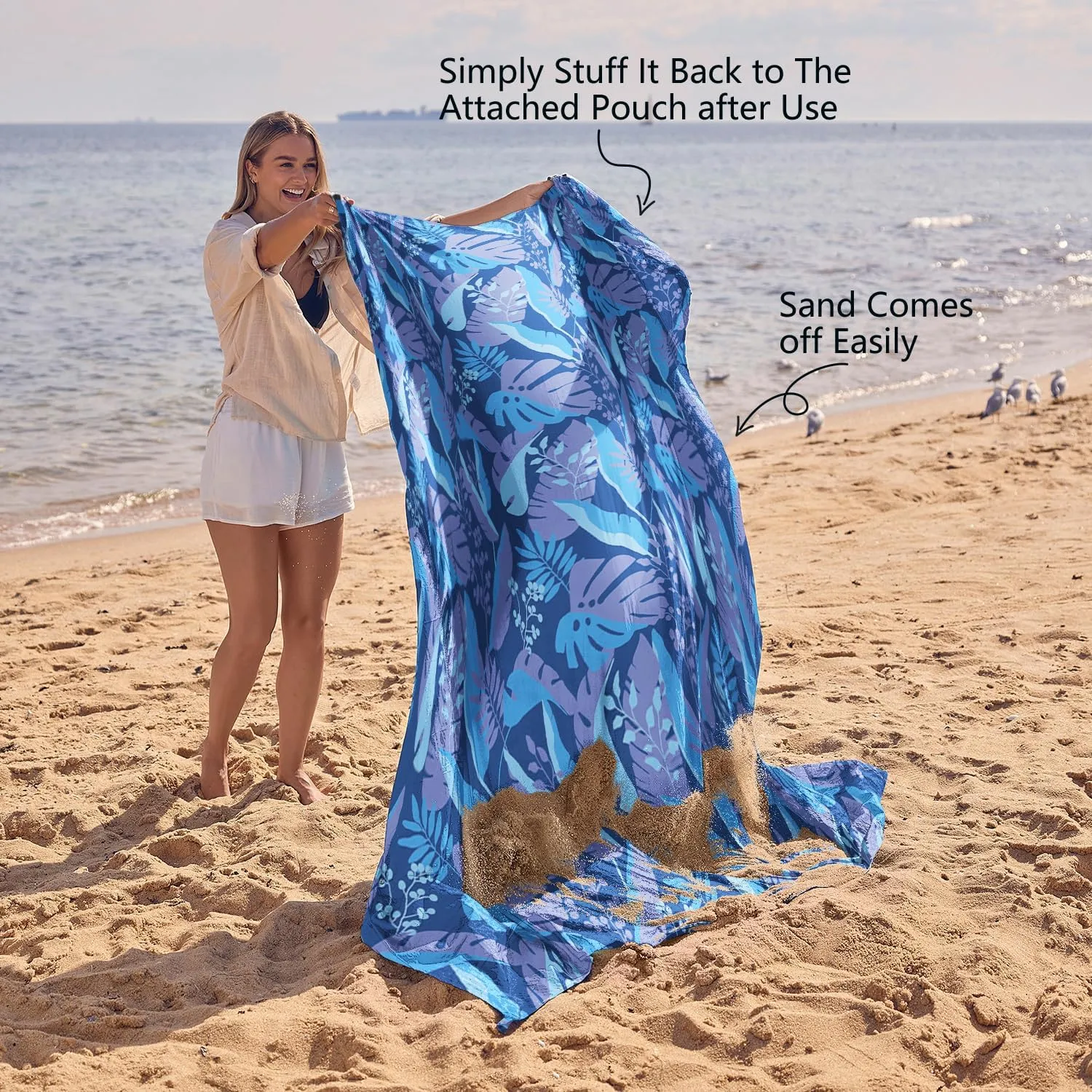 WEKAPO Beach Blanket Waterproof Sandproof Oversized, Extra Large Beach Mat Sand Free, Lightweight & Compact Sand Free Mat with 6 Stakes & 4 Corner Pockets