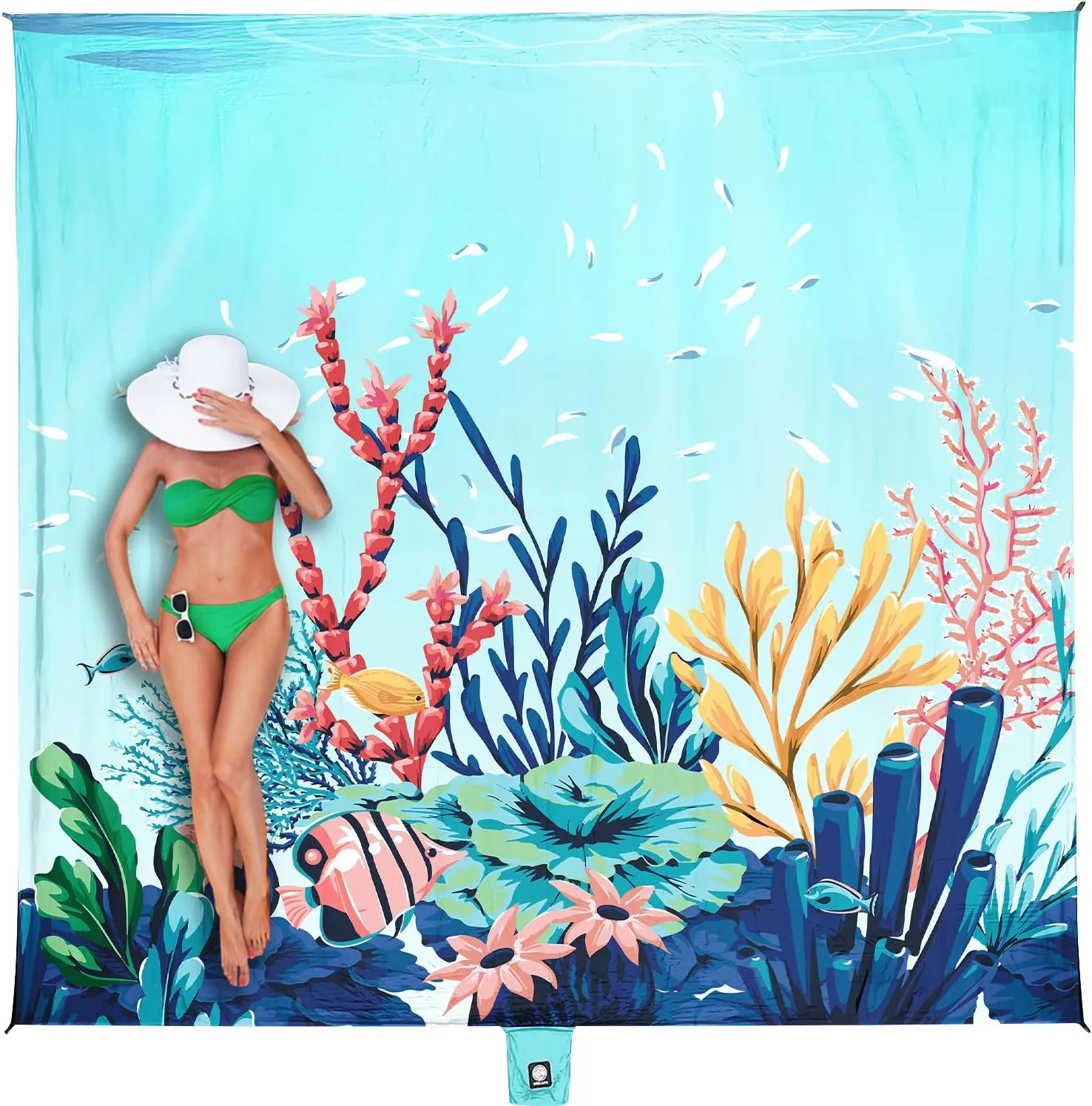 WEKAPO Beach Blanket Waterproof Sandproof Oversized, Extra Large Beach Mat Sand Free, Lightweight & Compact Sand Free Mat with 6 Stakes & 4 Corner Pockets