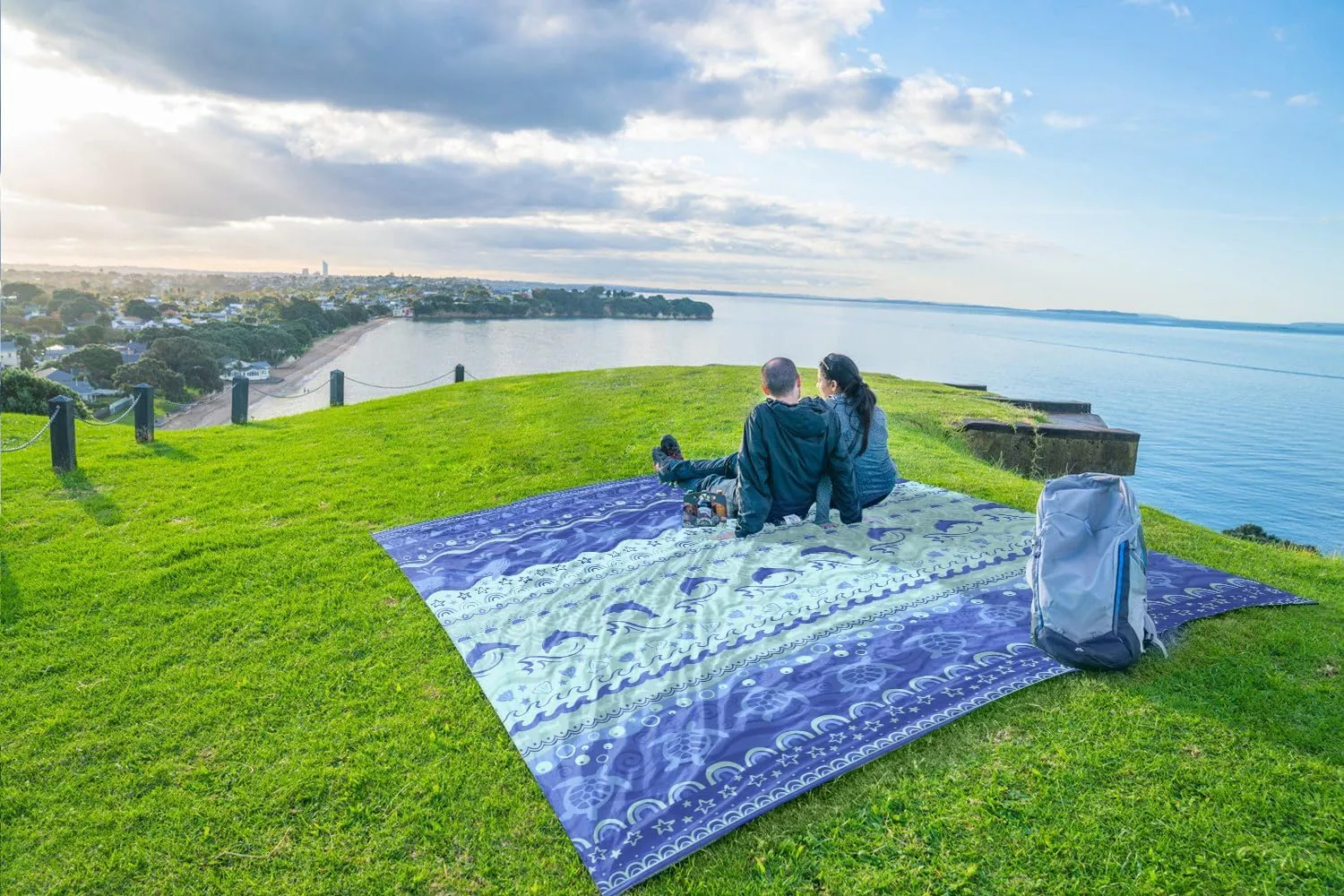 WEKAPO Beach Blanket Waterproof Sandproof Oversized Extra Large Sand Free Beach Mat with Stakes, Storage Bag - Essentials for Outdoor Beach, Picnic (Bohemian Sealife, 11 X 9 FT (1~10 Person))