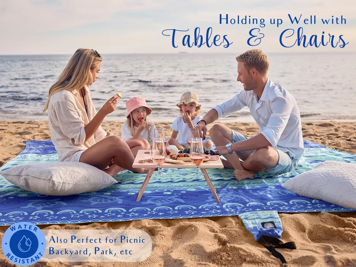 WEKAPO Beach Blanket Waterproof Sandproof Oversized Extra Large Sand Free Beach Mat with Stakes, Storage Bag - Essentials for Outdoor Beach, Picnic (Bohemian Sealife, 11 X 9 FT (1~10 Person))