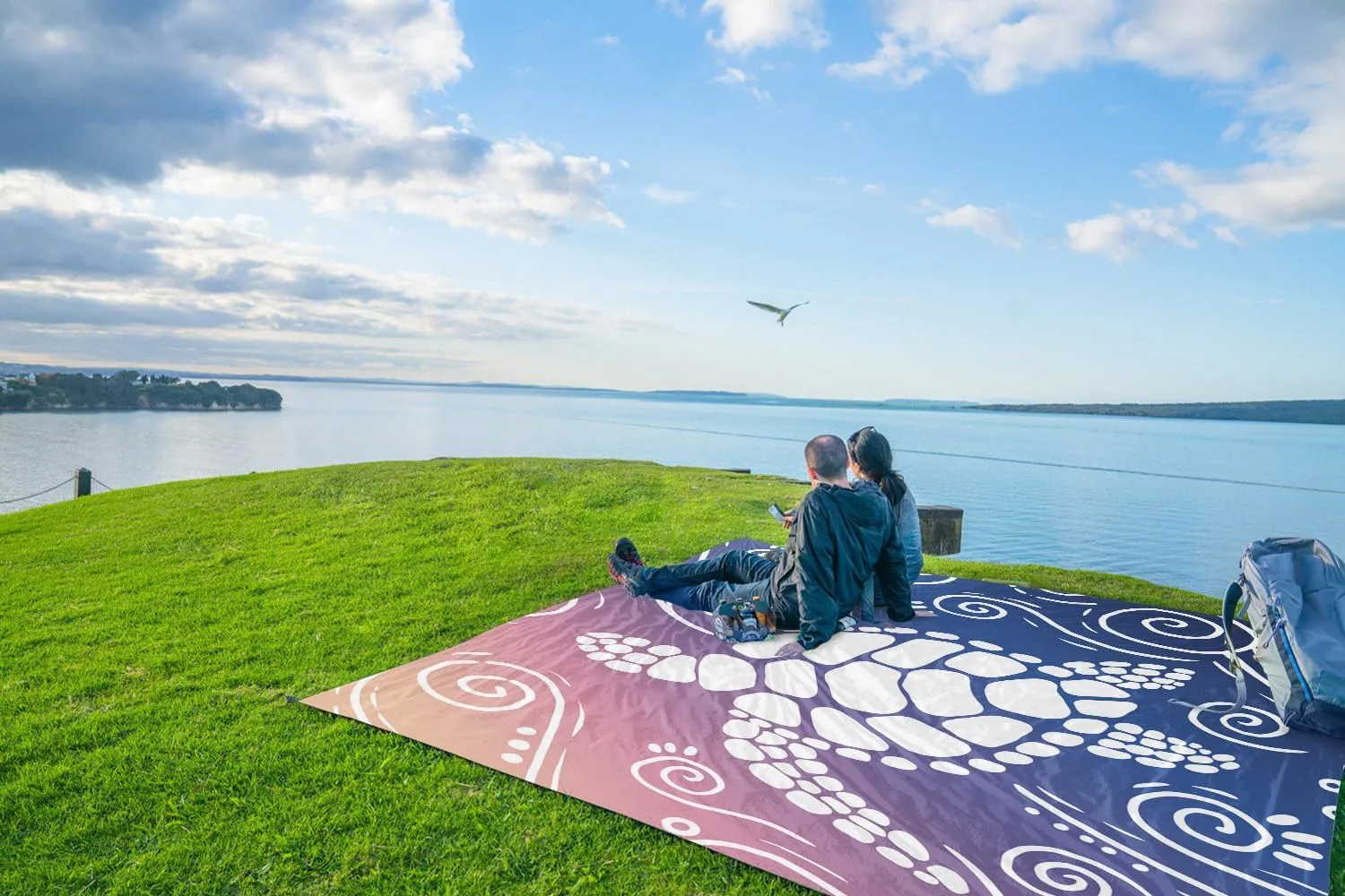 WEKAPO Beach Blanket Waterproof Sandproof Oversized Extra Large Sand Free Beach Mat with Stakes, Storage Bag - Essentials for Outdoor Beach, Picnic (Deep Blue Sea Turtle, 11 X 9 FT (1~10 Person))