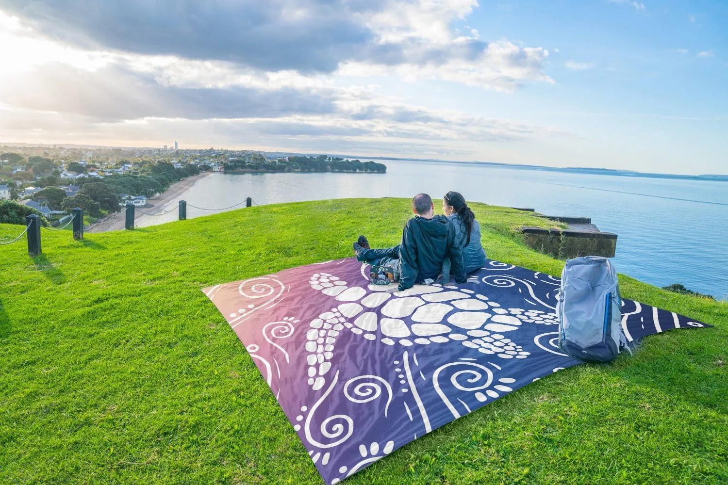 WEKAPO Beach Blanket Waterproof Sandproof Oversized Extra Large Sand Free Beach Mat with Stakes, Storage Bag - Essentials for Outdoor Beach, Picnic (Deep Blue Sea Turtle, 11 X 9 FT (1~10 Person))