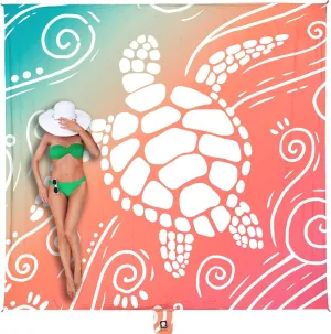 WEKAPO Beach Blanket Waterproof Sandproof Oversized Extra Large Sand Free Beach Mat with Stakes, Storage Bag - Essentials for Outdoor Beach, Picnic (Sea Turtle, 8 X 7 FT (1~4 Person))