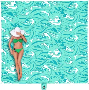 WEKAPO Beach Blanket Waterproof Sandproof Oversized Extra Large Sand Free Beach Mat with Stakes, Storage Bag - Essentials for Outdoor Beach, Picnic (Turquoise Ocean Waves, 11 X 9 FT (1~10 Person))