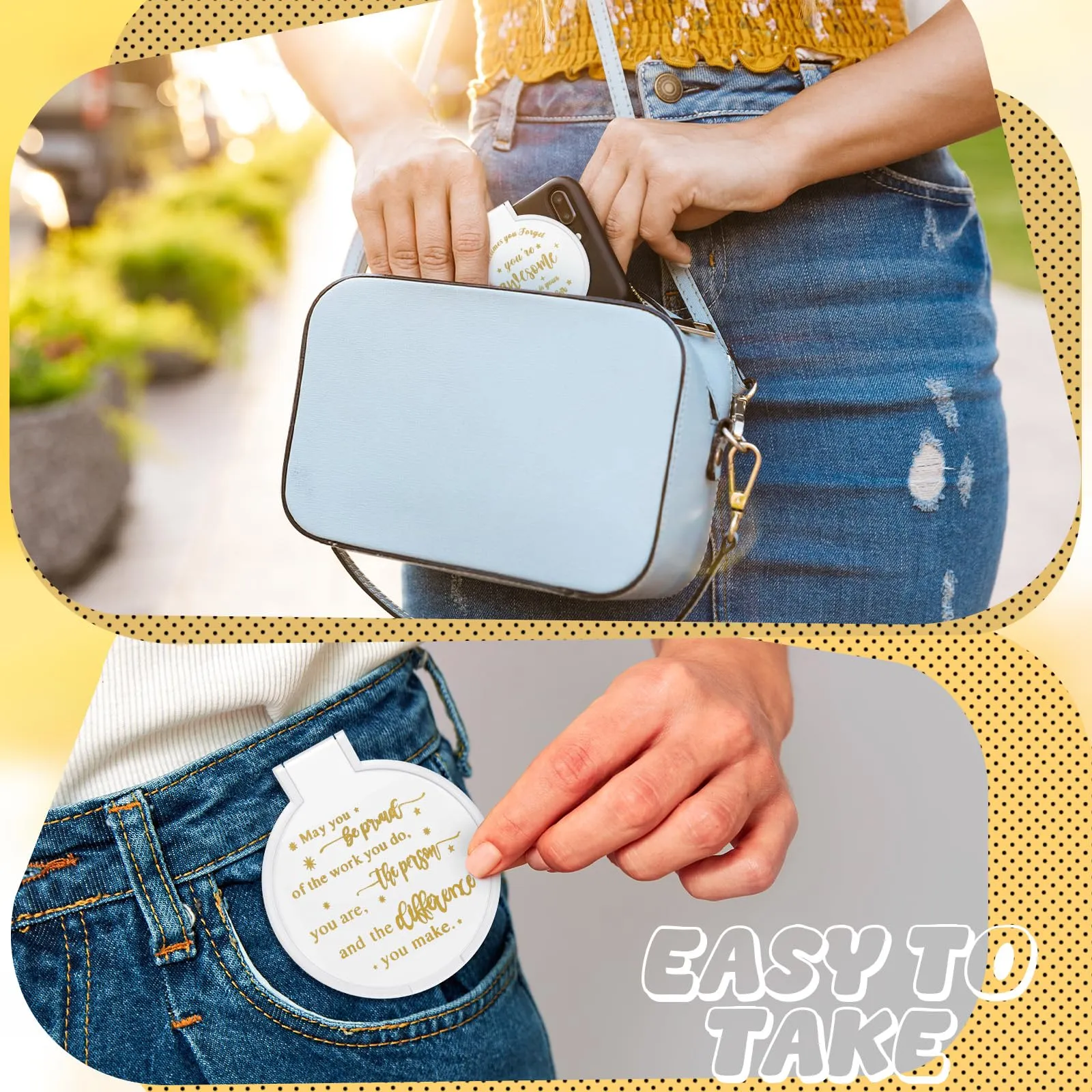 Wenqik 64 Pcs Compact Mirror Bulk White Gifts for Women Small Inspirational Pocket Purse Handheld Mirror Portable Round Makeup Folding Appreciation Gift for Christmas Valentine Daily Travel Coworker