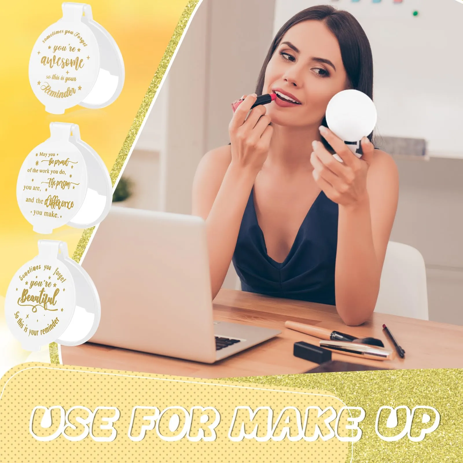 Wenqik 64 Pcs Compact Mirror Bulk White Gifts for Women Small Inspirational Pocket Purse Handheld Mirror Portable Round Makeup Folding Appreciation Gift for Christmas Valentine Daily Travel Coworker