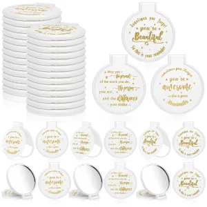 Wenqik 64 Pcs Compact Mirror Bulk White Gifts for Women Small Inspirational Pocket Purse Handheld Mirror Portable Round Makeup Folding Appreciation Gift for Christmas Valentine Daily Travel Coworker