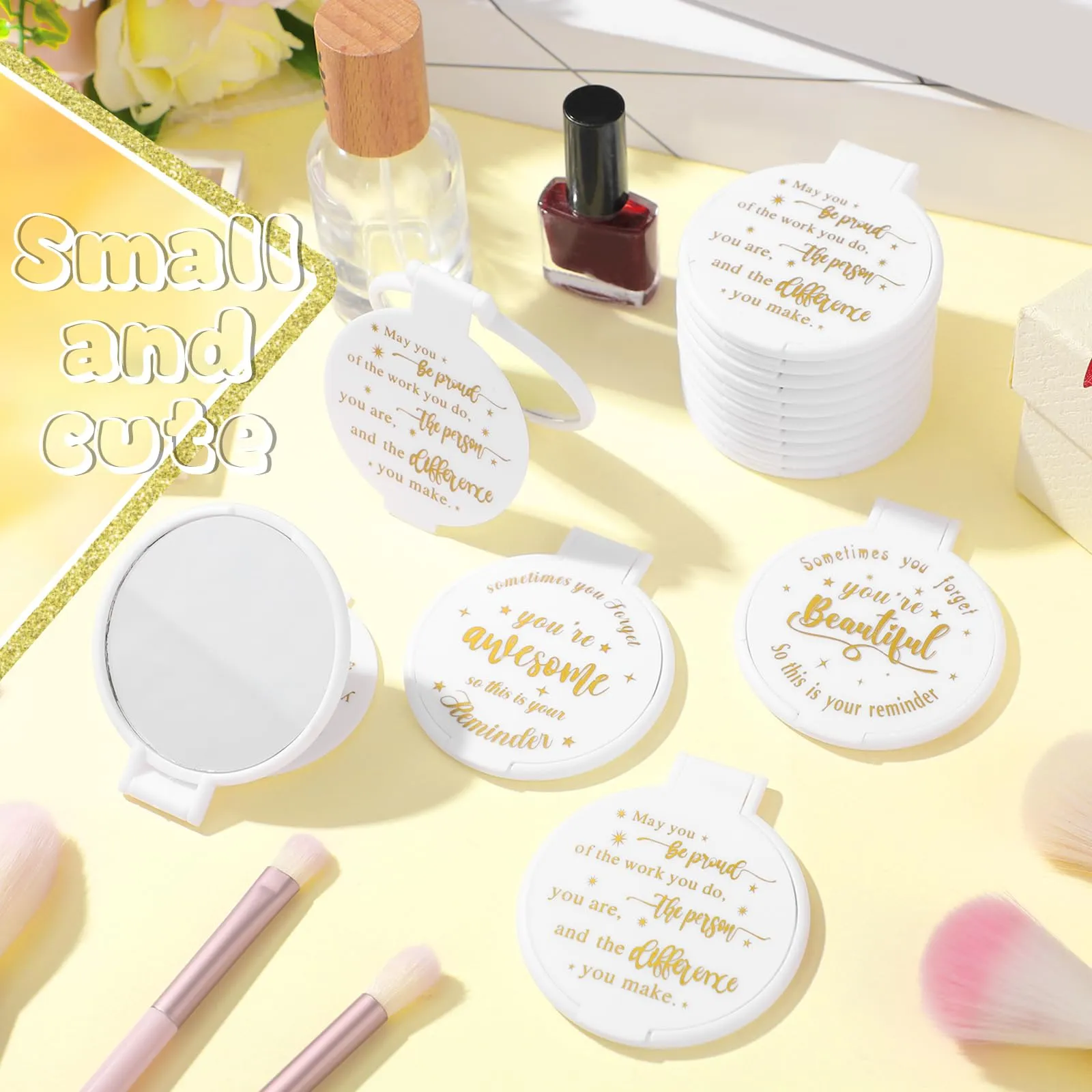 Wenqik 64 Pcs Compact Mirror Bulk White Gifts for Women Small Inspirational Pocket Purse Handheld Mirror Portable Round Makeup Folding Appreciation Gift for Christmas Valentine Daily Travel Coworker