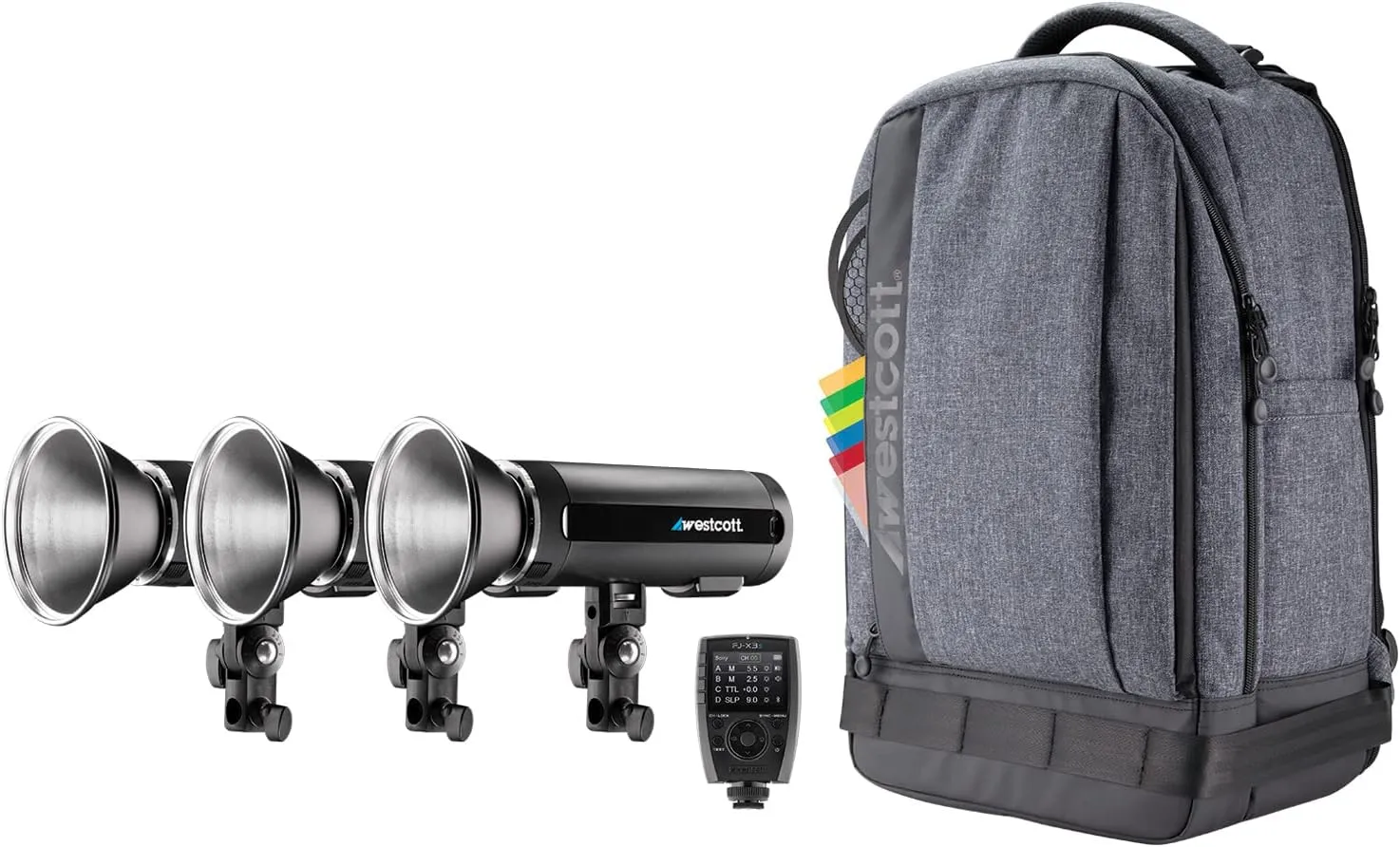 Westcott FJ200 Strobe 3-Light Backpack Kit with FJ-X3 S Wireless Trigger (Compatible with Sony) - Portable Photography Lighting Kit with Gels and Wireless Trigger for Off-Camera Flash