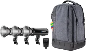 Westcott FJ200 Strobe 3-Light Backpack Kit with FJ-X3 S Wireless Trigger (Compatible with Sony) - Portable Photography Lighting Kit with Gels and Wireless Trigger for Off-Camera Flash