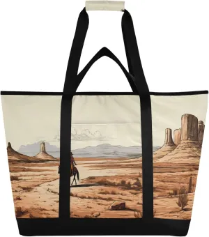 Western Cowboy Reusable Insulated Cooler Bag with Ice Pack Compartment - Large 47L Waterproof Thermal Grocery Tote for Picnic Beach Camping Lunch Storage