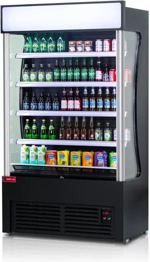 WESTLAKE Commercial Refrigerator Open Air Merchandiser with Night Curtain 24 Cu.ft 45.7” W 25.6" D Upright Fan Cooling Display Cooler for Stores, Supermarkets, Bar, Shops, etc