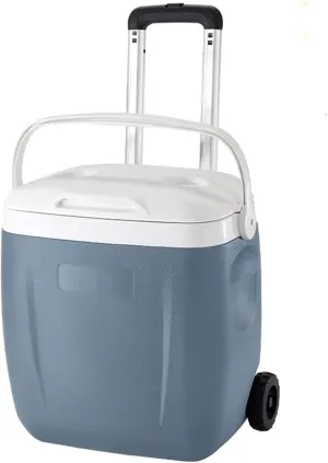 Wheeled Cooler,Large Ice Box,26L,Thickened PU Insulation Layer,Keep Cold for up to 72 Hours,Portable Handle Design,Camping Accessories and Travel Accessories,Blue,41 x 24 x 41cm