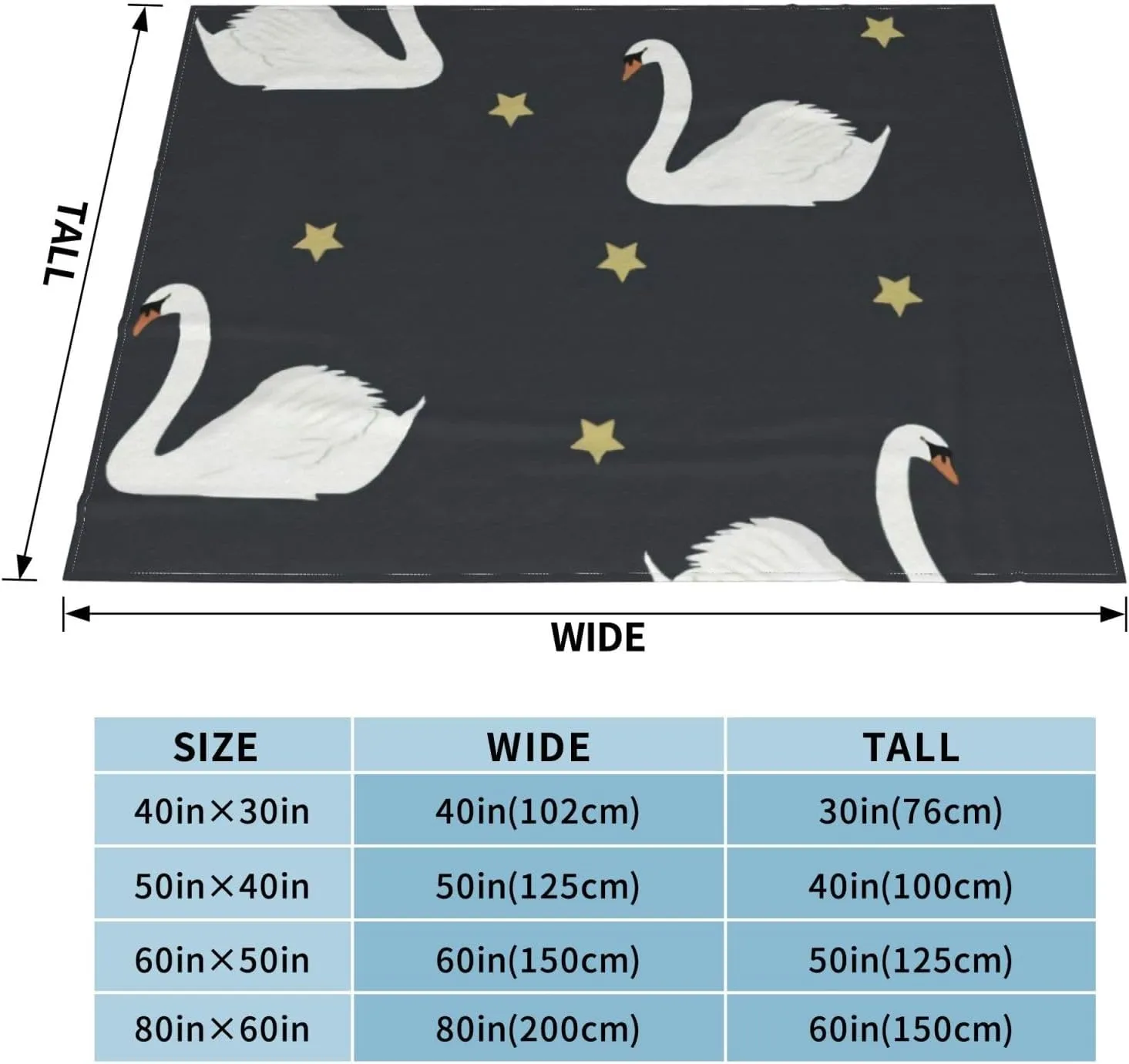 White Swans On A Black Starry Background 60"X50" Flannel Blanket - 100% Soft Polyester, Lightweight and Warm, Suitable for Families, Camping, Travel