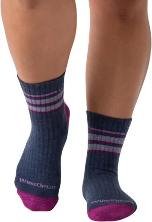Wide Open Micro Crew Women's Merino Wool Socks - Multi Stripe Everyday Wide Ankle Socks for Wide Feet