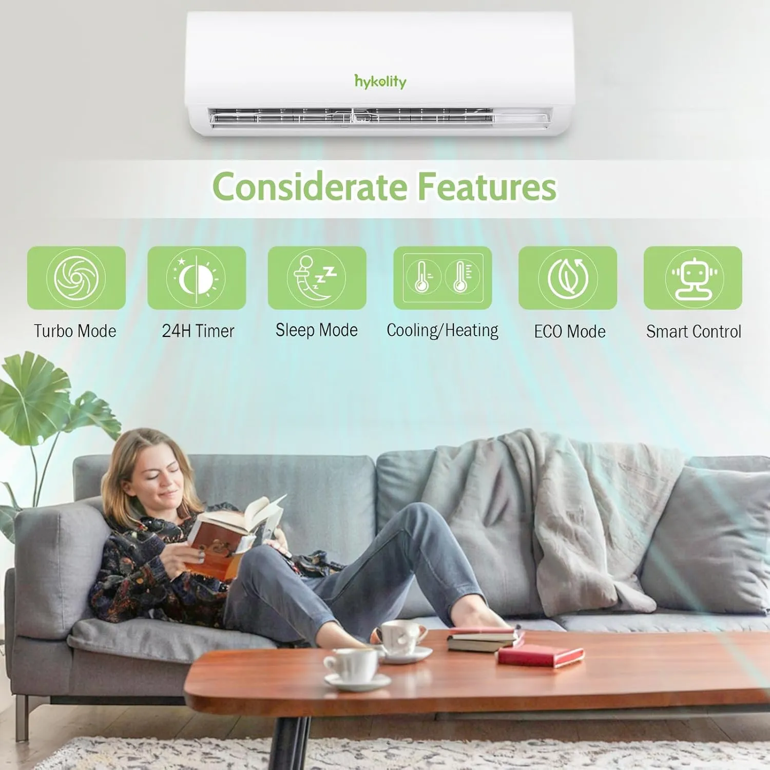 Wifi Enabled 12,000 BTU Mini Split Air Conditioner & Heater, 19 SEER2 115V Split AC Unit Ductless Inverter System with Heat Pump, Installation Kits - Cools Rooms up to 750 Sq.Ft