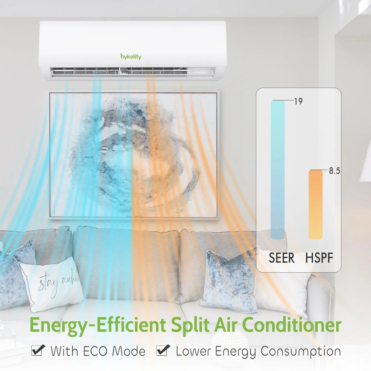 Wifi Enabled 12,000 BTU Mini Split Air Conditioner & Heater, 19 SEER2 115V Split AC Unit Ductless Inverter System with Heat Pump, Installation Kits - Cools Rooms up to 750 Sq.Ft