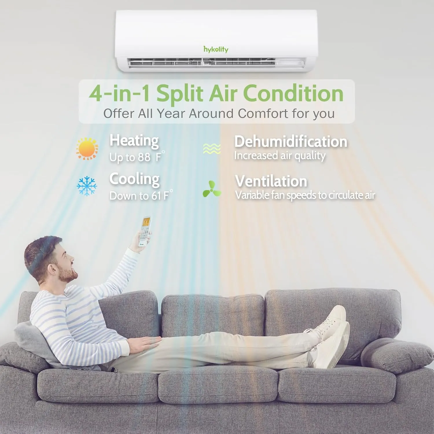 Wifi Enabled 12,000 BTU Mini Split Air Conditioner & Heater, 19 SEER2 115V Split AC Unit Ductless Inverter System with Heat Pump, Installation Kits - Cools Rooms up to 750 Sq.Ft