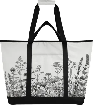 Wildflowers Reusable Insulated Cooler Bag with Ice Pack Compartment - Large 177L Waterproof Thermal Grocery Tote for Picnic Beach Camping Lunch Storage