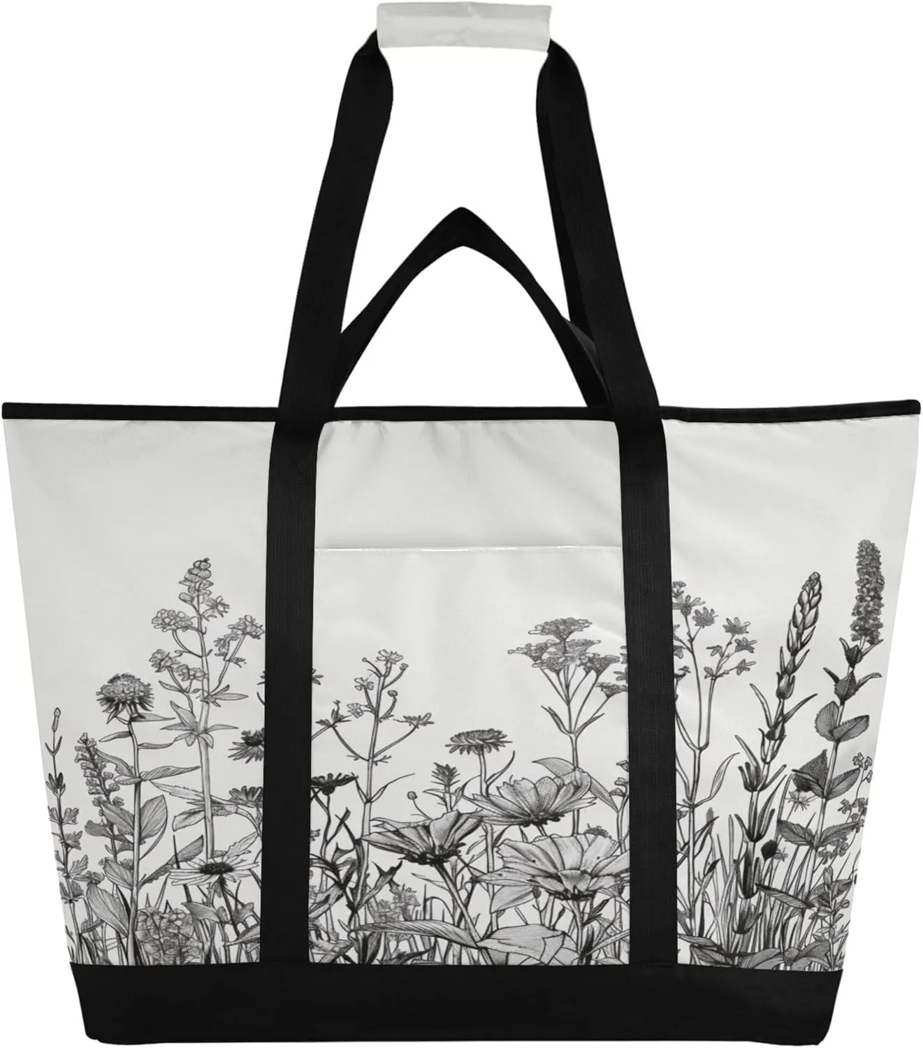 Wildflowers Reusable Insulated Cooler Bag with Ice Pack Compartment - Large 177L Waterproof Thermal Grocery Tote for Picnic Beach Camping Lunch Storage
