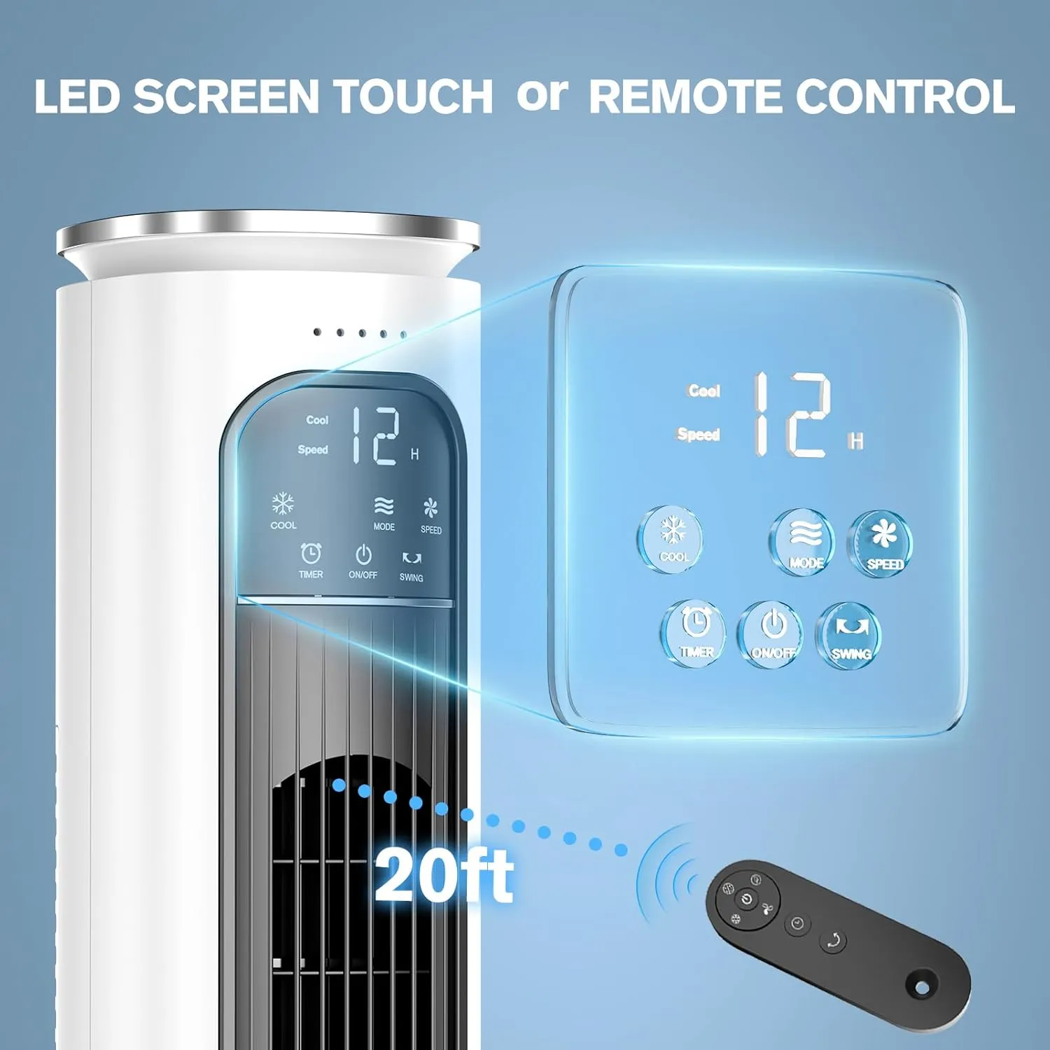 Windowless Portable Air Conditioners, 37’’ Evaporative Air Cooler w/Remote, 2.5L Water Tank & 4 Ice Packs, 12H Timer Auto-off, 70° Oscillating, Quiet Cooling Tower Fan For Bedroom Living Room Office