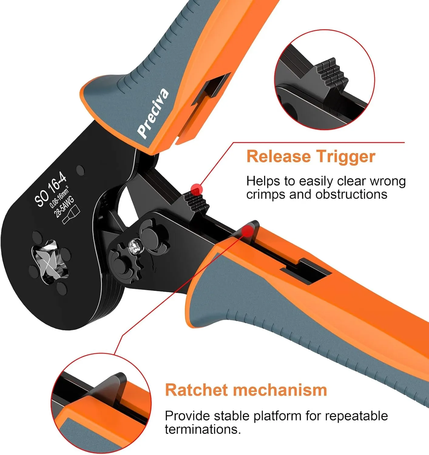 Wire Ferrule Crimping Tool, Preciva Square Jaw Wire Crimping Pliers AWG 28-5 Self-Adjustable Ratchat Ferrule Terminals Crimper for Wire Terminals Cables End-sleeves