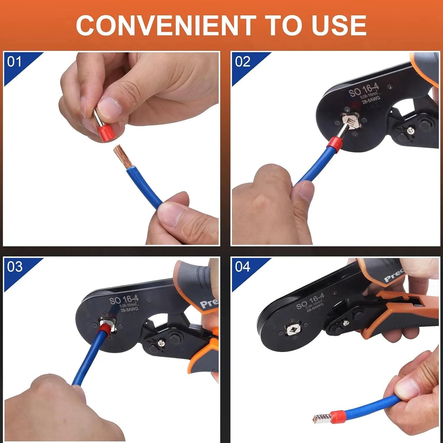 Wire Ferrule Crimping Tool, Preciva Square Jaw Wire Crimping Pliers AWG 28-5 Self-Adjustable Ratchat Ferrule Terminals Crimper for Wire Terminals Cables End-sleeves