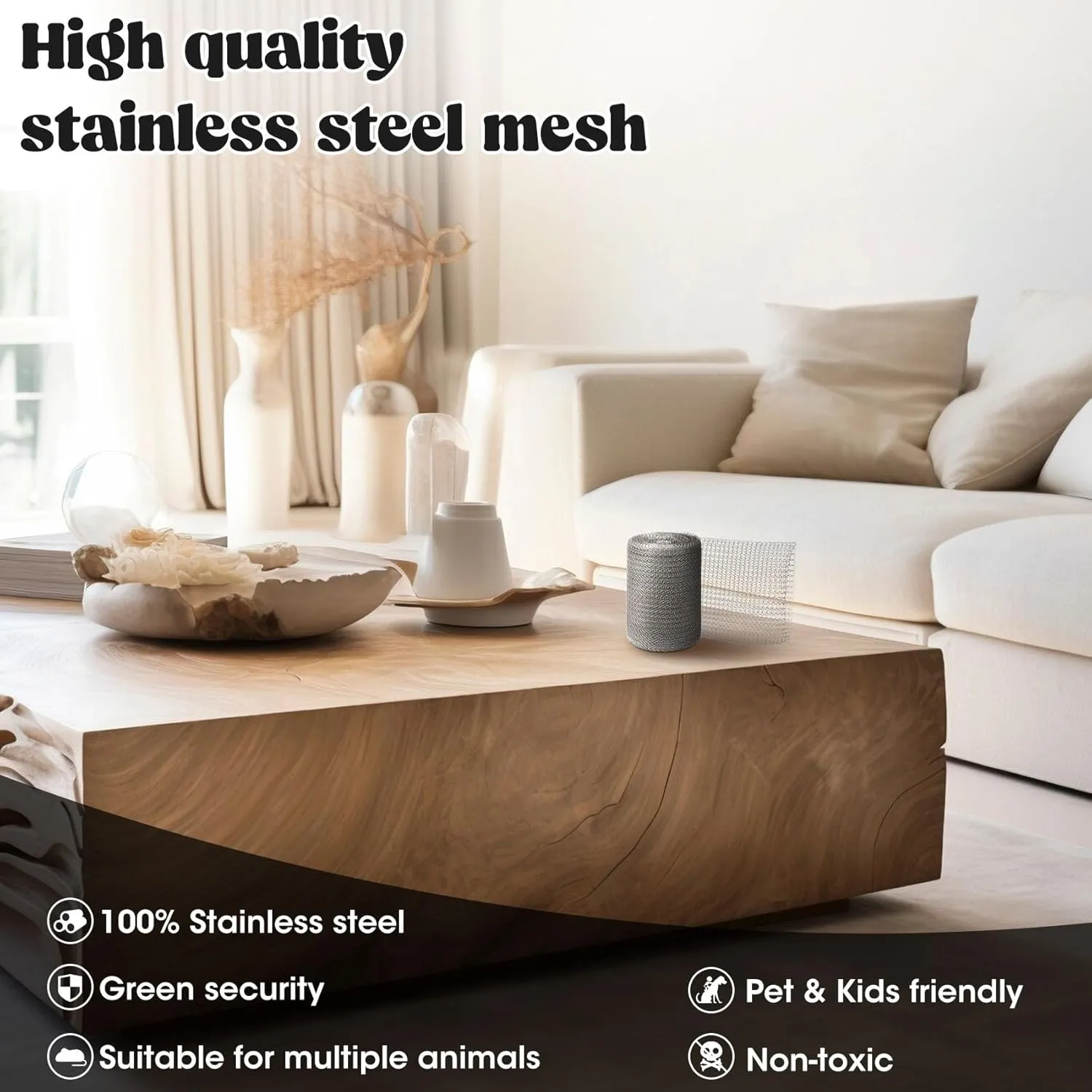 Wire Metal Mesh Roll for Mice Rat Rodent Repellent, 5" * 50Ft Stainless Steel Mesh for Gap Wall Hole Filler, Flexible Rodent Proof Wire Mesh for Garden and House