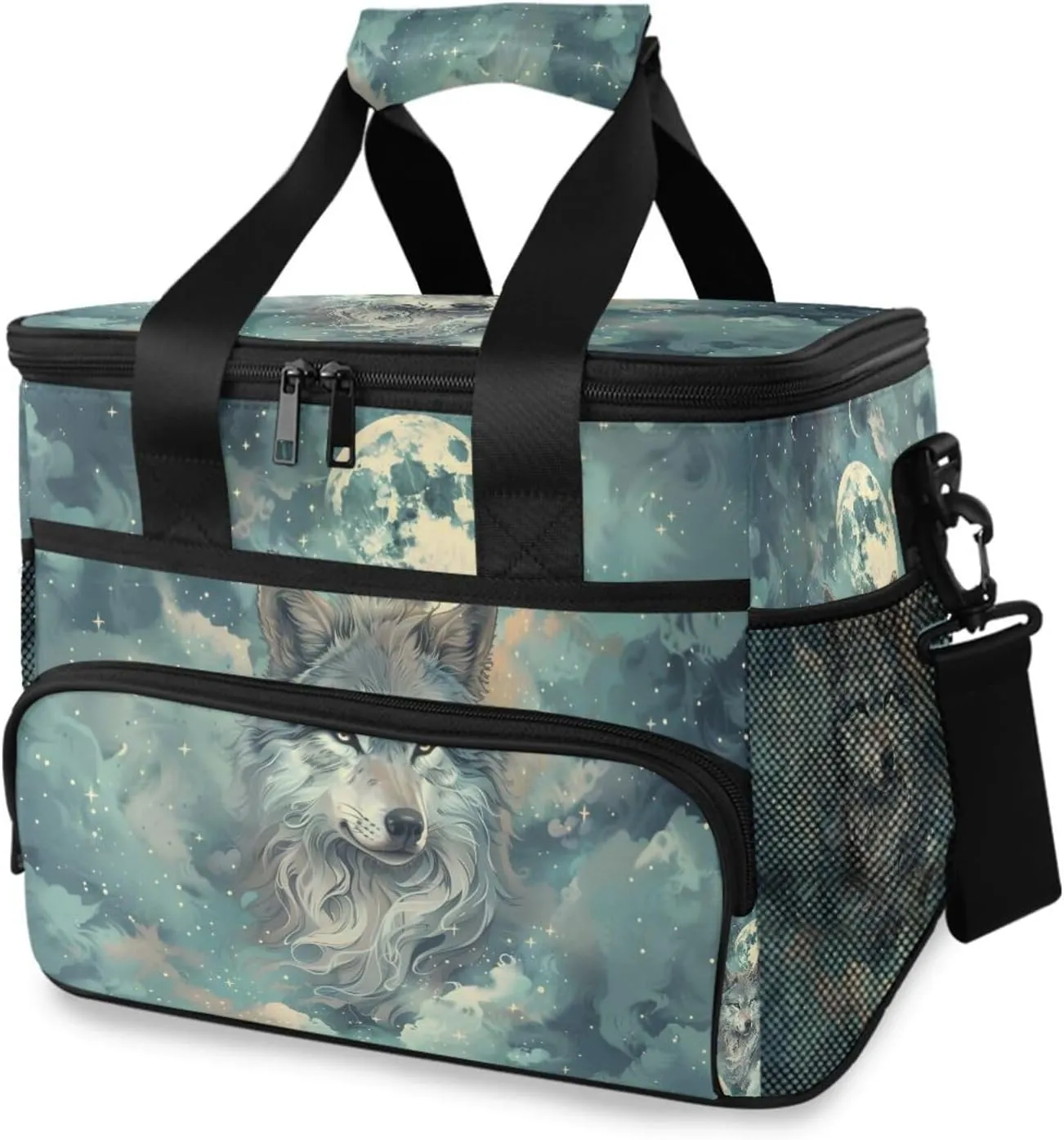 Wolf Galaxy Wolves Moon Cooler Bag Insulated Cooler Soft Sided Cooler 24 Can Portable Picnic Bag Large Leakproof Lunch Bag Box for Beach Grocery Camping Travel Car Men Women