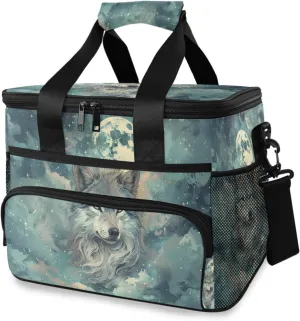 Wolf Galaxy Wolves Moon Cooler Bag Insulated Cooler Soft Sided Cooler 24 Can Portable Picnic Bag Large Leakproof Lunch Bag Box for Beach Grocery Camping Travel Car Men Women