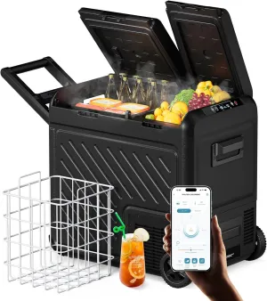 WOLFBOX 12V Car Refrigerator, 58 Quart Dual Zone Car Fridge, Portable Freezer(-8℉~68℉) with 12/24V DC 100/240V AC, APP Control Electric Cooler for Car, RV, Camping, Travel and Home Use