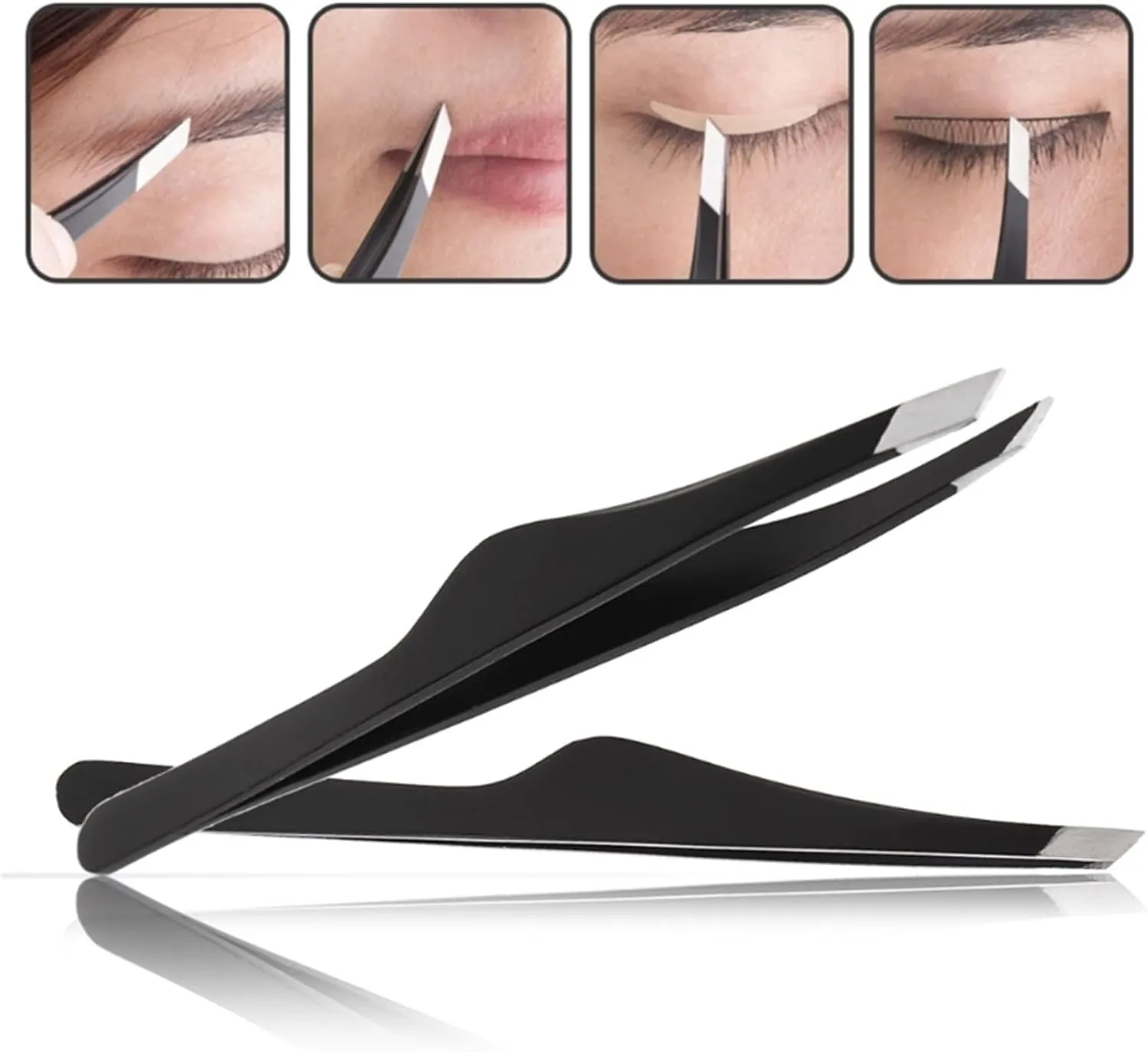 Women Eyebrow Tweezers Hair Beauty Slanted Stainless Steel Tweezer Tool (Black 1SIZE)