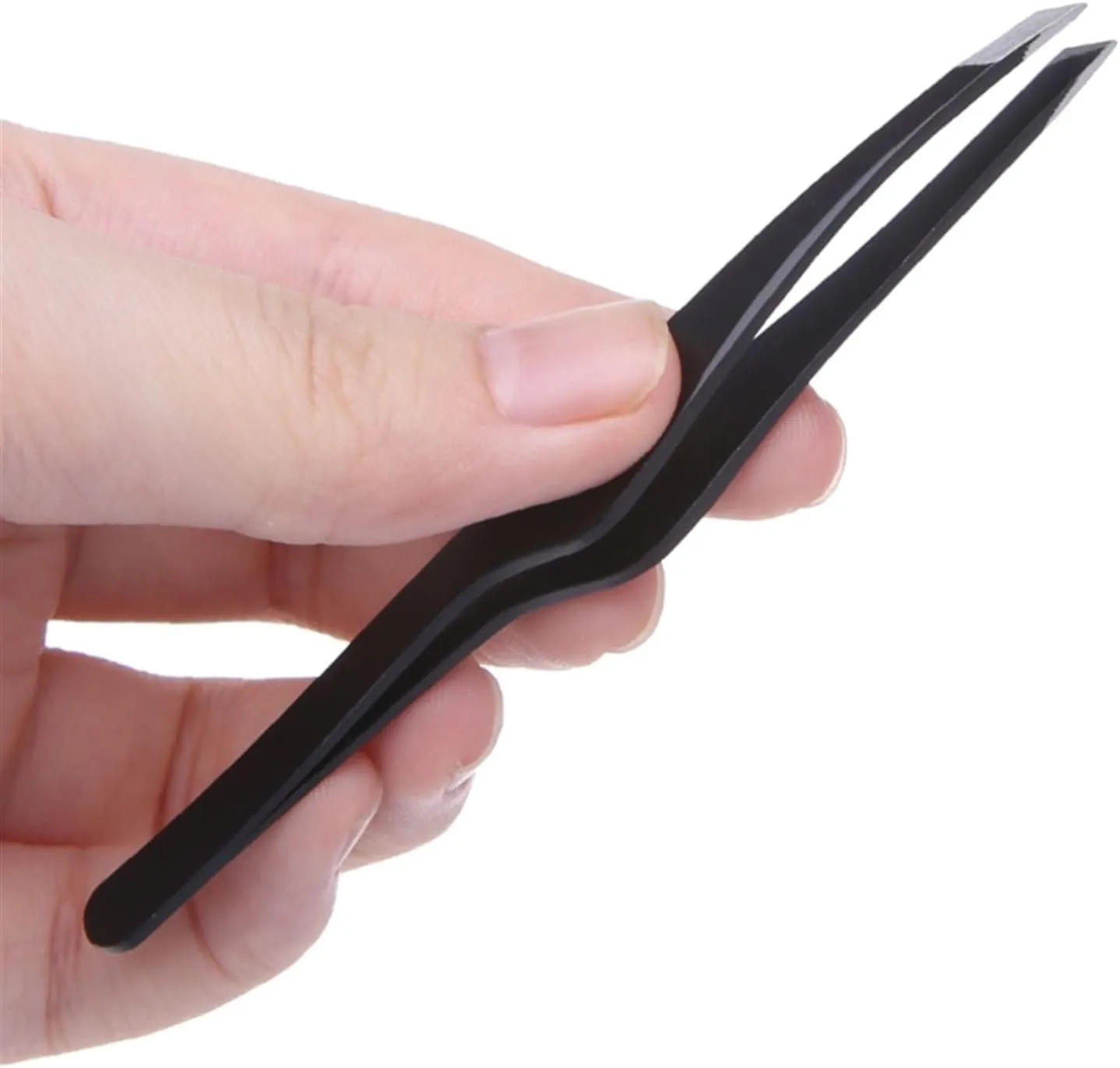 Women Eyebrow Tweezers Hair Beauty Slanted Stainless Steel Tweezer Tool (Black 1SIZE)