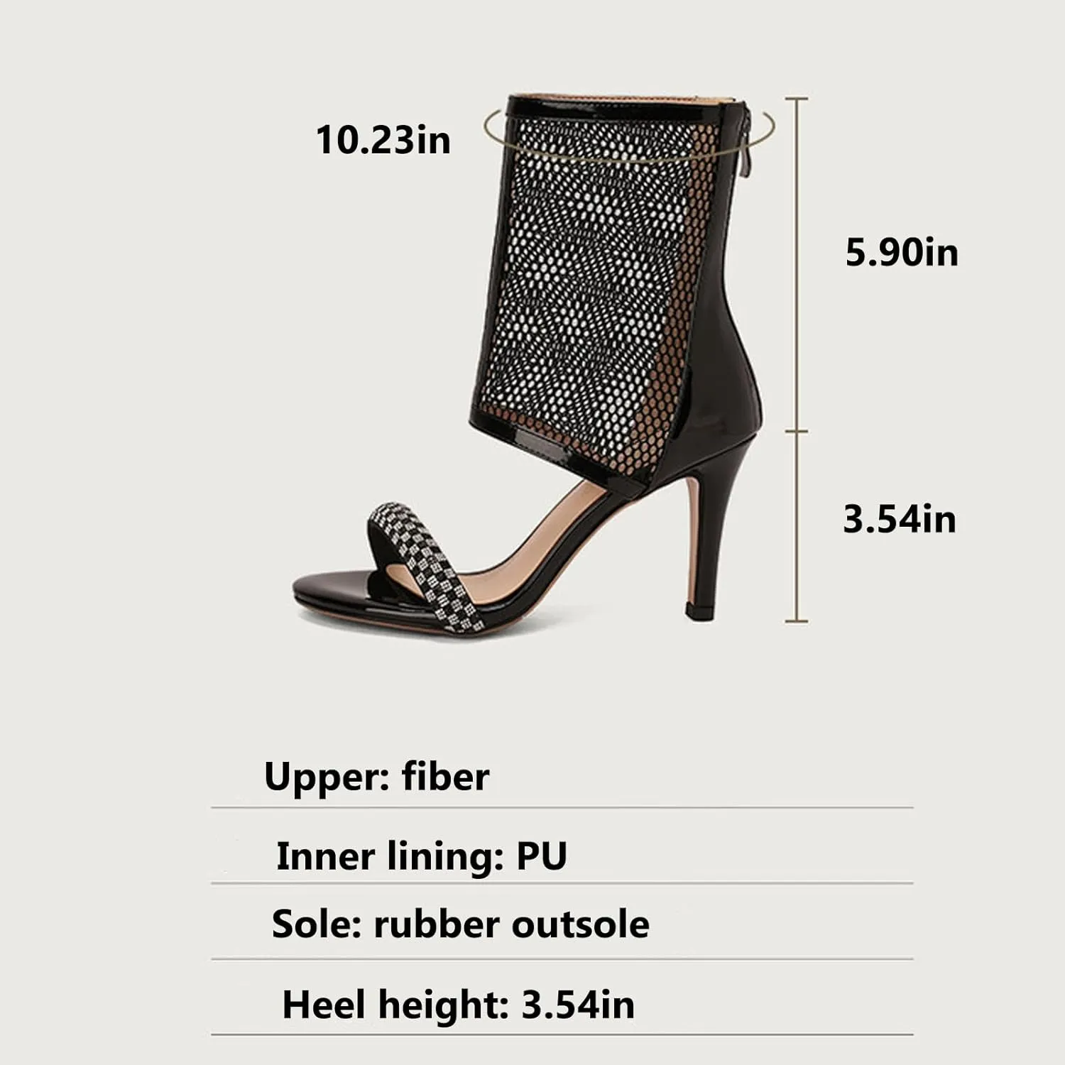 Women's One Word Belt Fish Mouth Mesh Stiletto Boots Sandals with Zipper Sexy Round Peep Toe Breathable High Heel Party Dance Ankle Boots Summer Nightclub Date High Top sandals