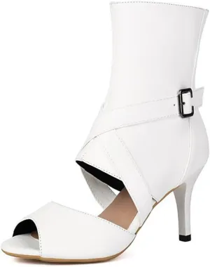 Women'S Peep Toe Open Back Stiletto Ankle Boots Sexy Round Open Toe Hollow Cross Buckle Strap Decoration Party Date High Top Sandals With Zipper