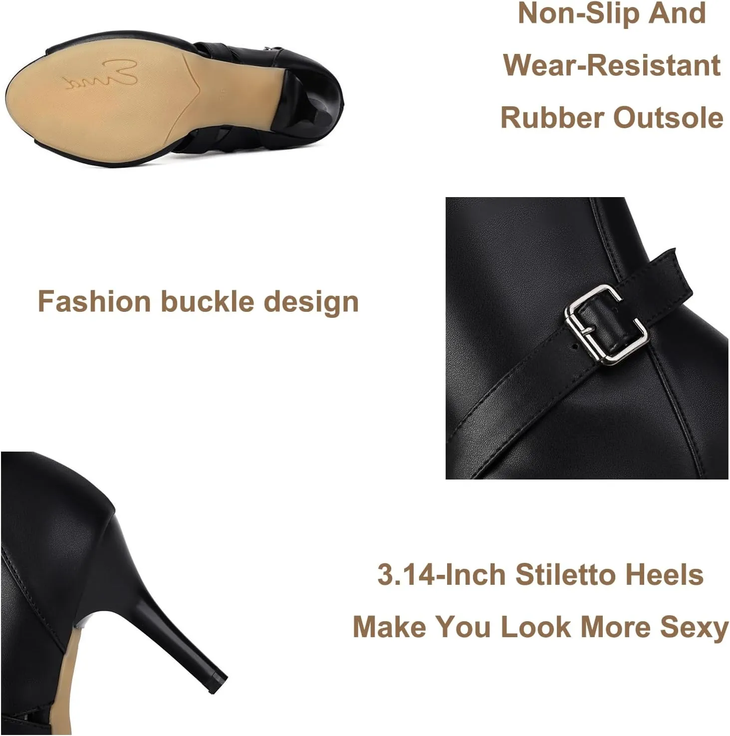 Women'S Peep Toe Open Back Stiletto Ankle Boots Sexy Round Open Toe Hollow Cross Buckle Strap Decoration Party Date High Top Sandals With Zipper