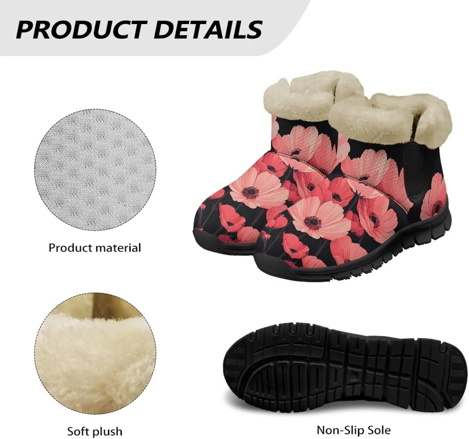 Women's Snow Boots Christmas Casual Winter Hiking Boots Comfy Lightweight Soft EVA Sole Anti-Skid Boots for Outdoor Indoor Travel US 6-12 Black Sole