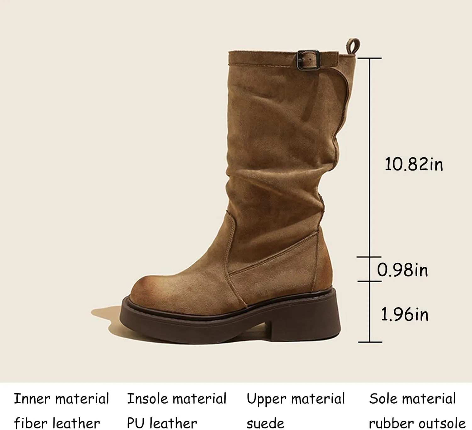 Women'S Suede Chunky Heel Pull On Retro Short Boots Classic Round Toe Wide Shoe Mouth Pleated Non-Slip Party Dating Shopping Casual Short Boots