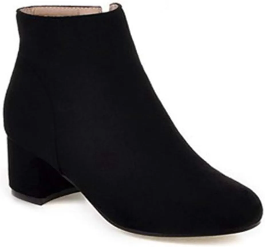 Women's Vegan Suede Dress Ankle Boots Round Toe Zipper Comfy Block Low Heel Booties Dressy Short Boot
