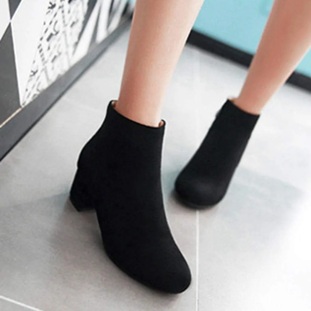 Women's Vegan Suede Dress Ankle Boots Round Toe Zipper Comfy Block Low Heel Booties Dressy Short Boot