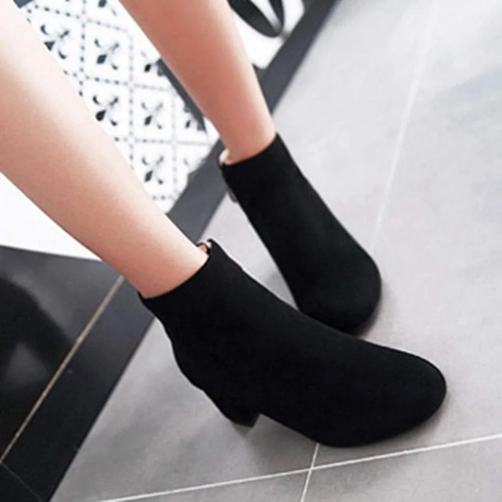 Women's Vegan Suede Dress Ankle Boots Round Toe Zipper Comfy Block Low Heel Booties Dressy Short Boot