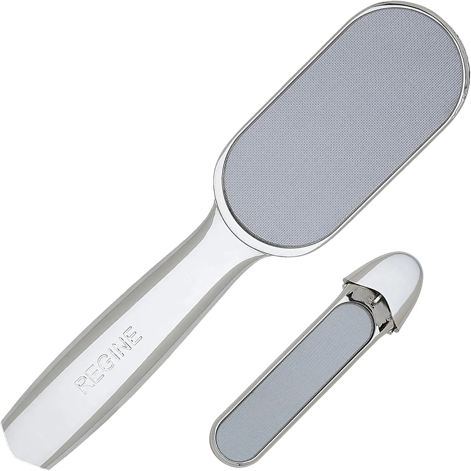 World's Best 2-in-1 Pedicure File - Nano Laser Etched Glass Foot File & Callus Remover - Scraper for Cracked Heels, Exfoliator for Dry Skin - Pedicure Tools for Feet, Callous Peeler Scrubber - Chrome