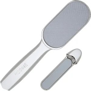 World's Best 2-in-1 Pedicure File - Nano Laser Etched Glass Foot File & Callus Remover - Scraper for Cracked Heels, Exfoliator for Dry Skin - Pedicure Tools for Feet, Callous Peeler Scrubber - Chrome