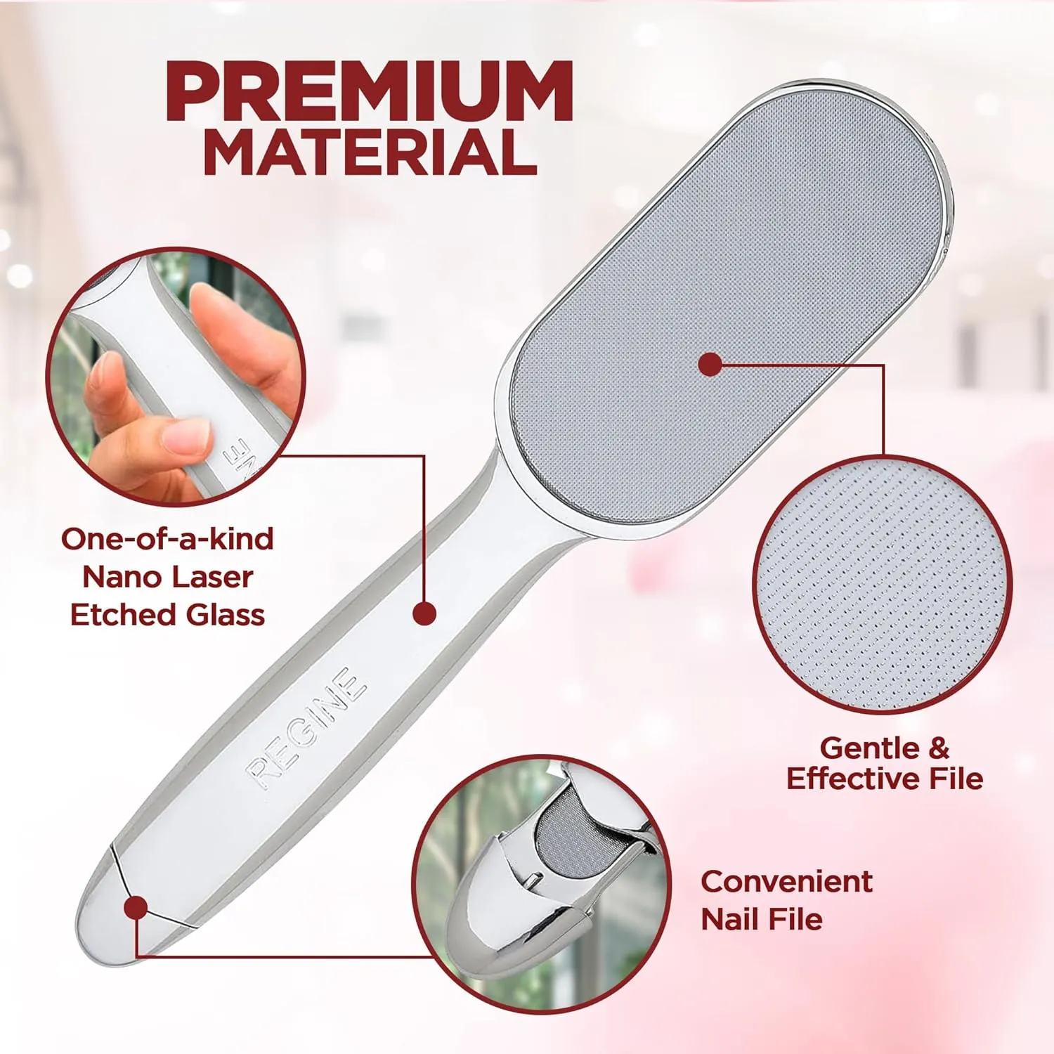 World's Best 2-in-1 Pedicure File - Nano Laser Etched Glass Foot File & Callus Remover - Scraper for Cracked Heels, Exfoliator for Dry Skin - Pedicure Tools for Feet, Callous Peeler Scrubber - Chrome