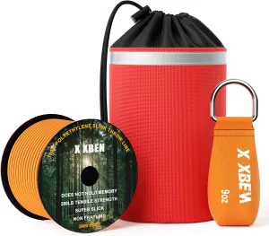 XBEN Arborist Throw Line Kit – 150ft Slick Rope & 9/11/15oz Throw Weight – Reflective Storage Bag – for Tree Climbing, Trimming, Camping – High/Low Limb Rigging – 200LB Tensile Strength
