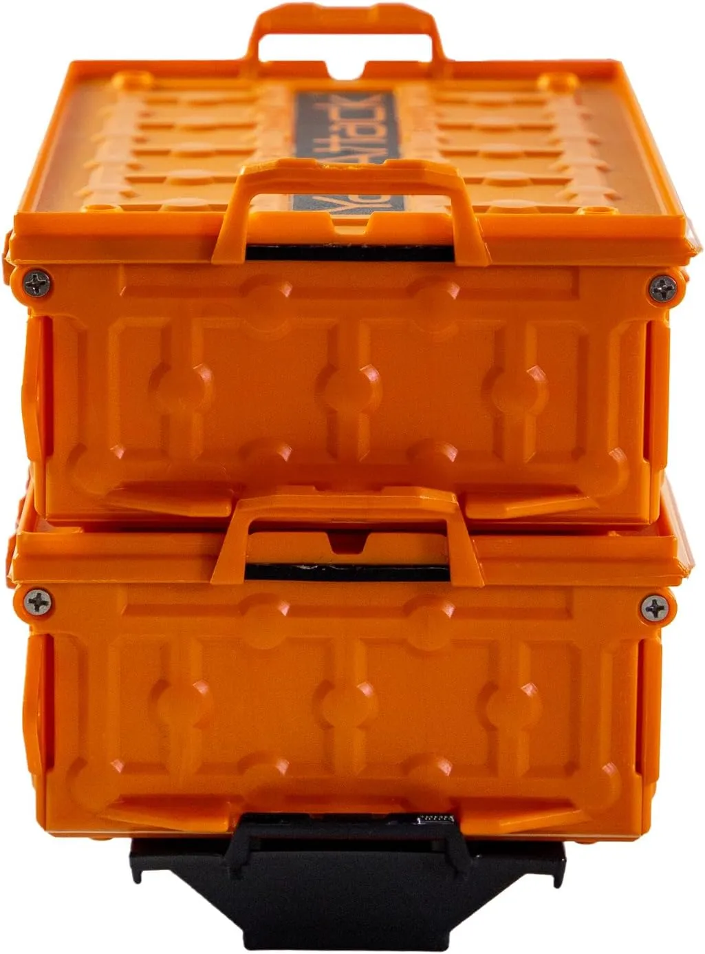 YakAttack TracPak Orange Combo Kit – 2 Stackable Kayak Storage Boxes with Quick Release Track Mount Base | Kayak Crate System for Fishing Gear & Tackle Accessories | Compact Kayaking Storage Box