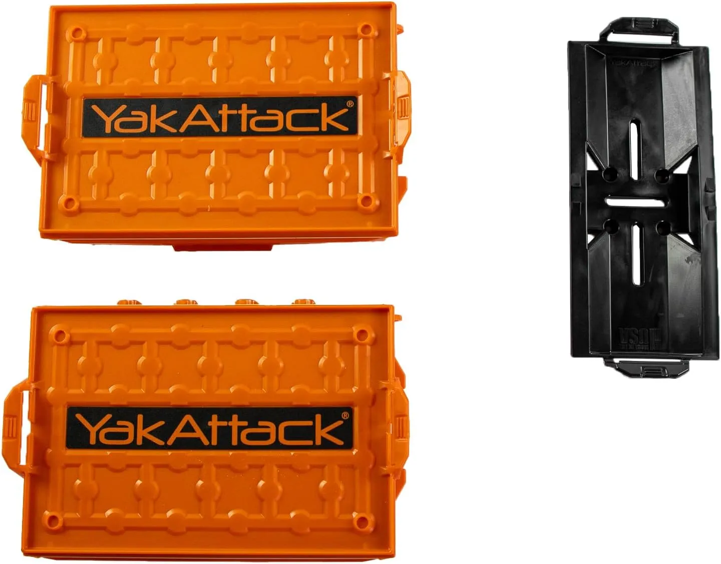 YakAttack TracPak Orange Combo Kit – 2 Stackable Kayak Storage Boxes with Quick Release Track Mount Base | Kayak Crate System for Fishing Gear & Tackle Accessories | Compact Kayaking Storage Box